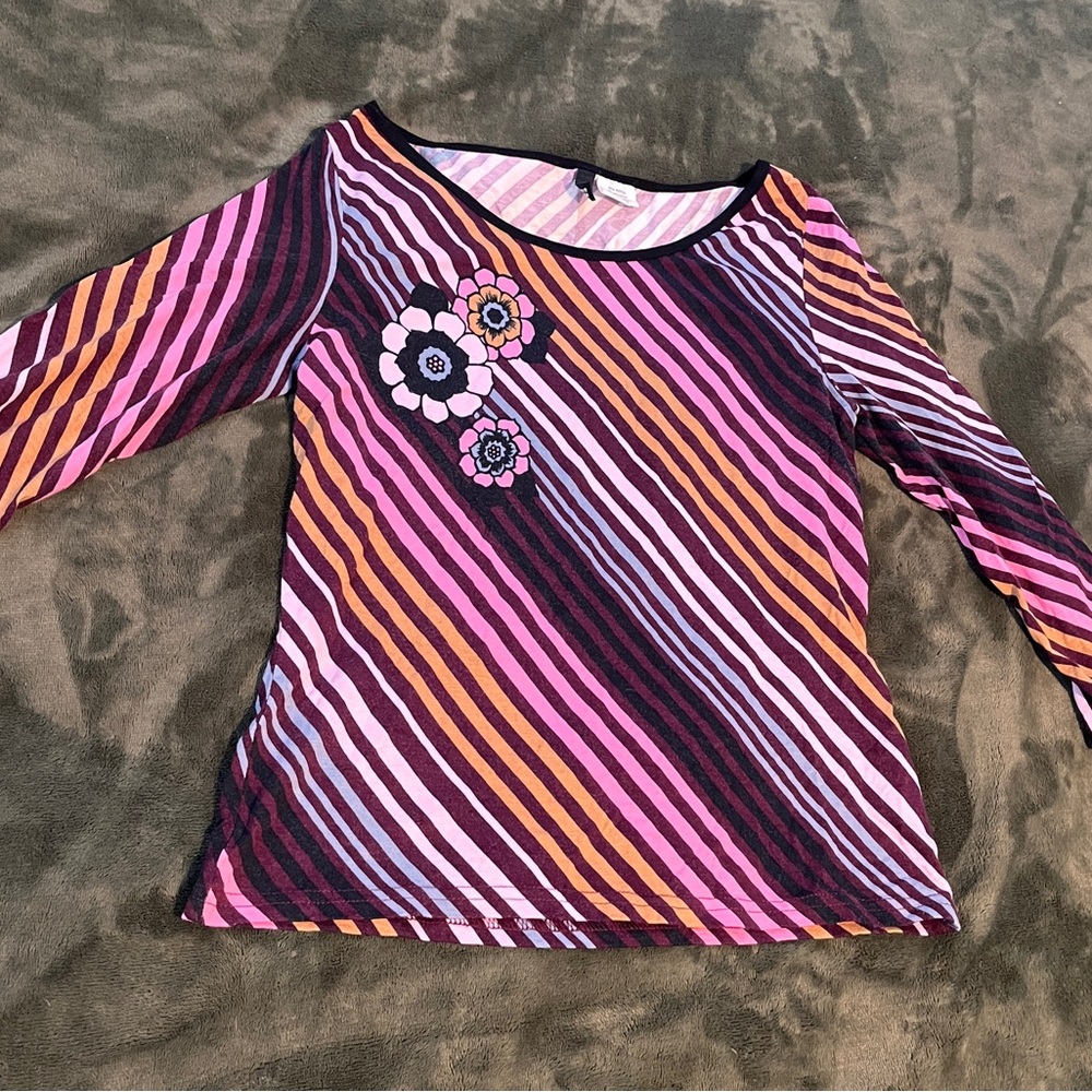 Divided Multicolor Striped Floral Blouse